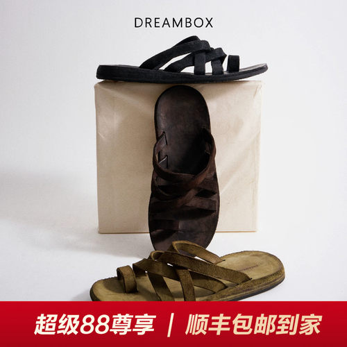 钧博水洗马皮平底罗马凉鞋
