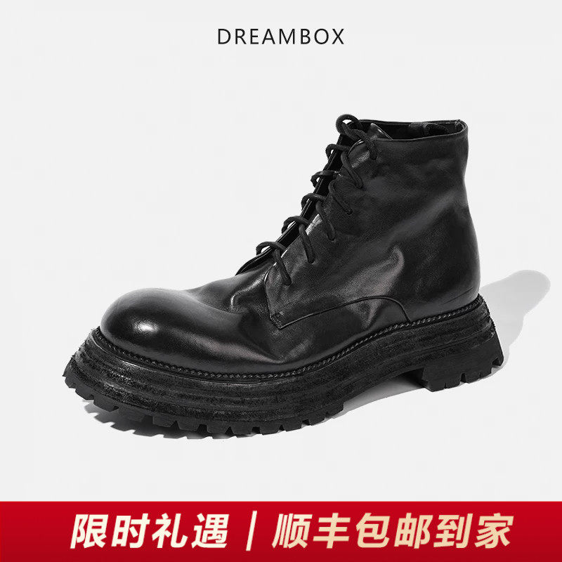 DREAMBOX钧博新款男靴vibram防滑耐磨高帮手工马皮马丁靴英伦潮
