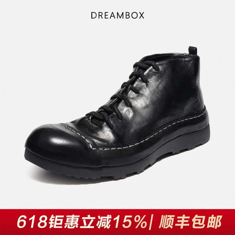 DREAMBOX钧博秋冬新款高帮包头男鞋水洗马皮舒适透气休闲时尚短靴