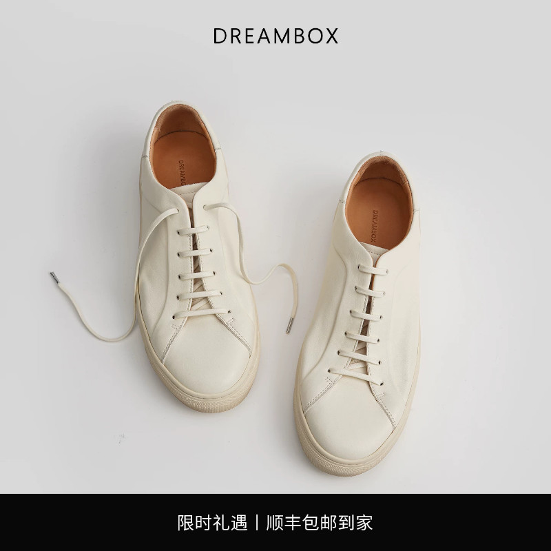 钧博石洗马皮平底纯手工小白鞋图片