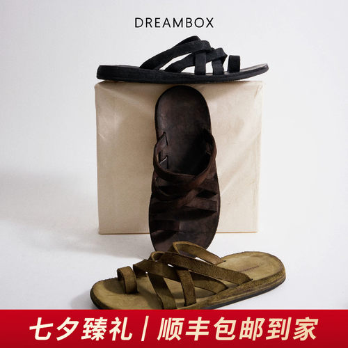 钧博水洗马皮平底罗马凉鞋