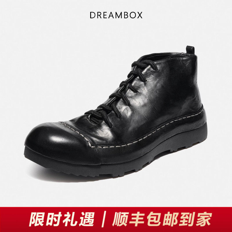 DREAMBOX钧博秋冬新款高帮包头男鞋水洗马皮舒适透气休闲时尚短靴