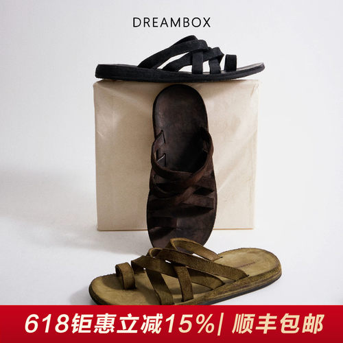 钧博水洗马皮平底罗马凉鞋