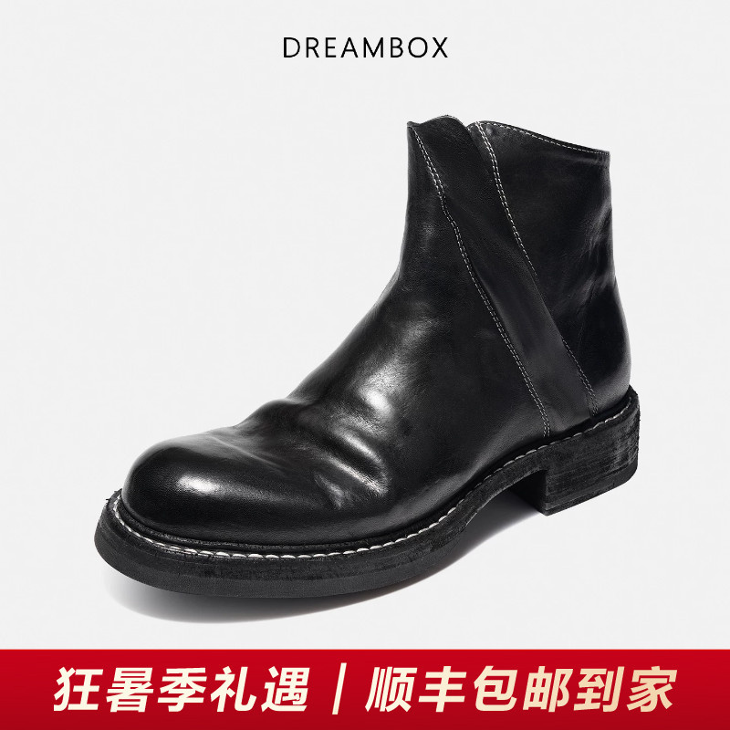 钧博水洗马皮侧拉链英伦复古皮靴