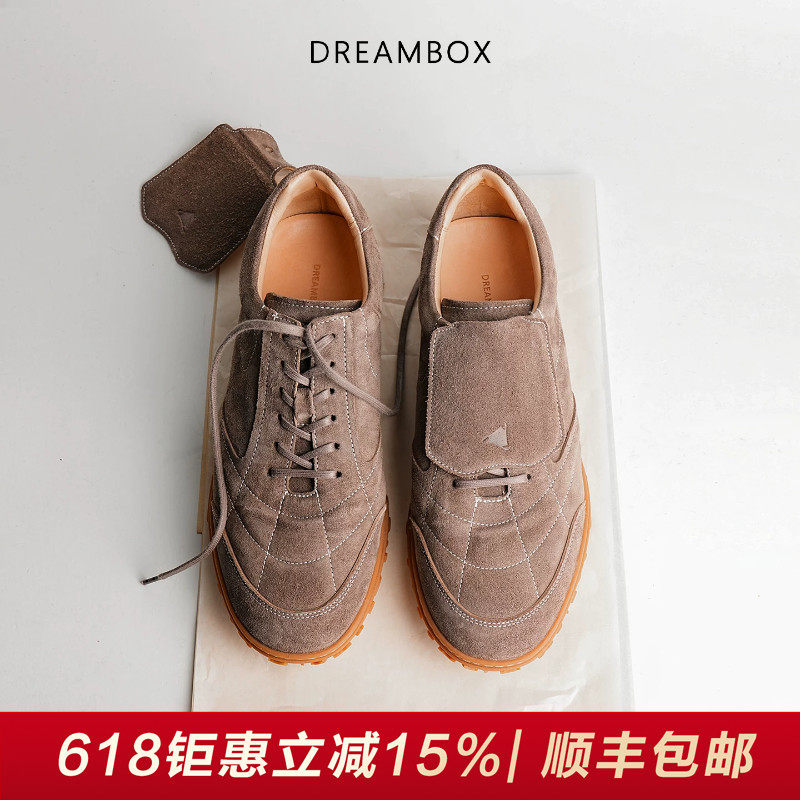DREAMBOX钧博石洗马皮透气运动休闲鞋夏季新款英伦复古足球德训鞋