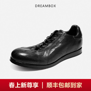 DREAMBOX钧博水洗马皮纯手工德训鞋2025新款男鞋平底轻便男士鞋子