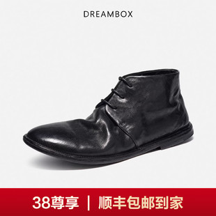DREAMBOX钧博石洗马皮短靴2025新款中帮马丁靴英伦复古工装皮鞋