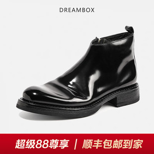 DREAMBOX钧博vibram秋冬新款马臀皮高帮男靴侧拉链潮流时尚短靴