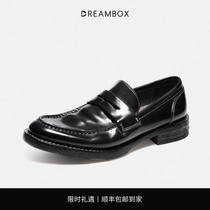 DREAMBOX钧博vibram马臀皮纯手工乐福鞋夏季透气固特异一脚蹬皮鞋