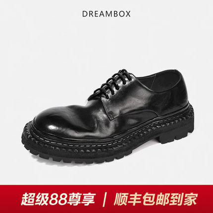 DREAMBOX钧博vibram德比鞋春季大头休闲皮鞋厚底水洗马皮男士鞋子