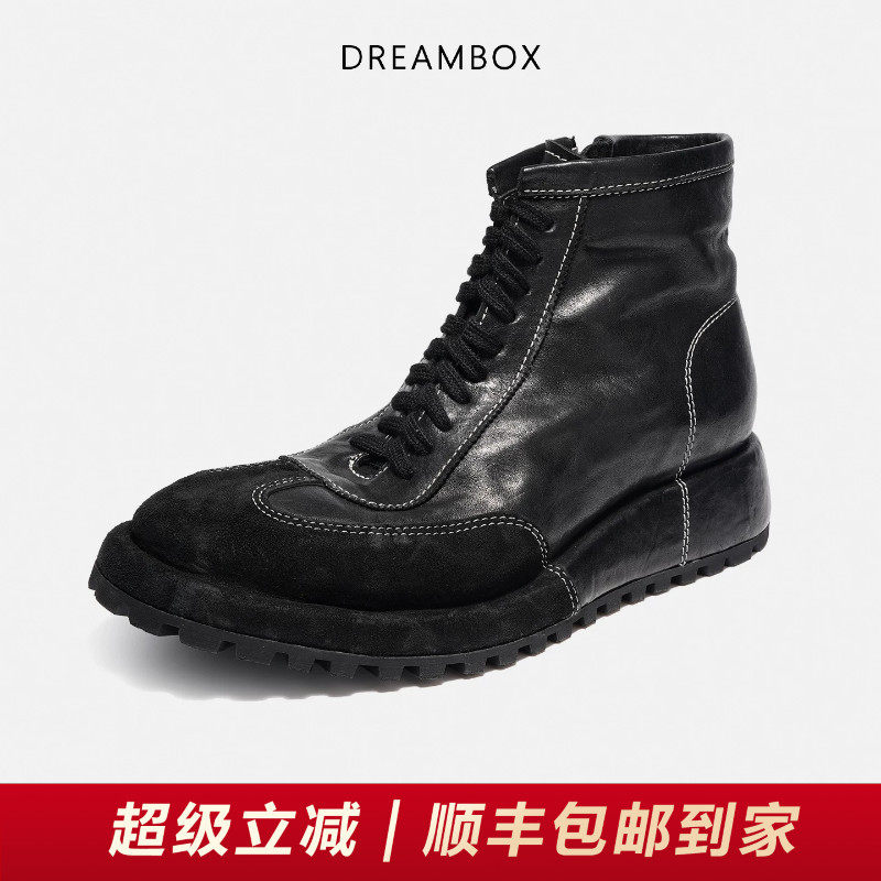 DREAMBOX钧博2025秋冬新款高帮鞋防滑厚底马丁靴水洗马皮工装男靴