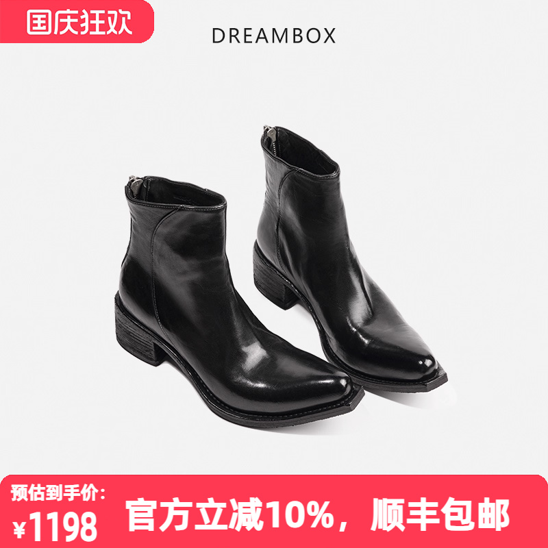 粗跟英伦风复古真皮新款短靴