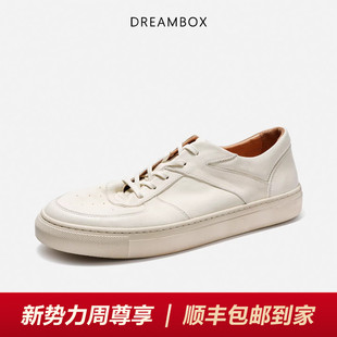软皮舒适透气休闲板鞋 DREAMBOX钧博石洗马皮百搭小白鞋 2026新款