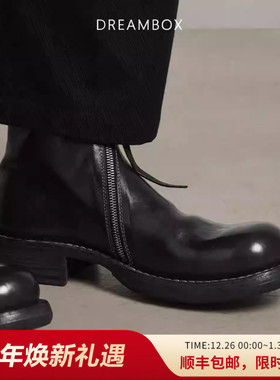 dreambox钧博水洗马皮英伦男靴秋冬新款手工固特异侧拉链高帮皮靴