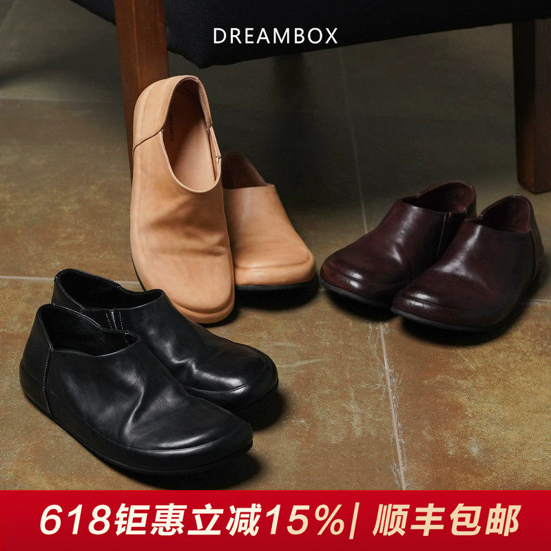 DREAMBOX钧博极简舒适透气水洗马皮穆勒鞋男女款一脚蹬轻便乐福鞋