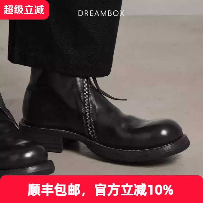 马皮固特异侧拉链高帮皮靴