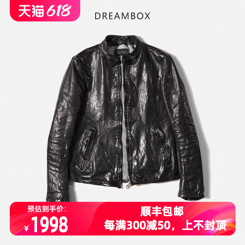 dreambox钧博重洗水马皮复古经典款男士皮衣阿美咔叽痞帅机车夹克