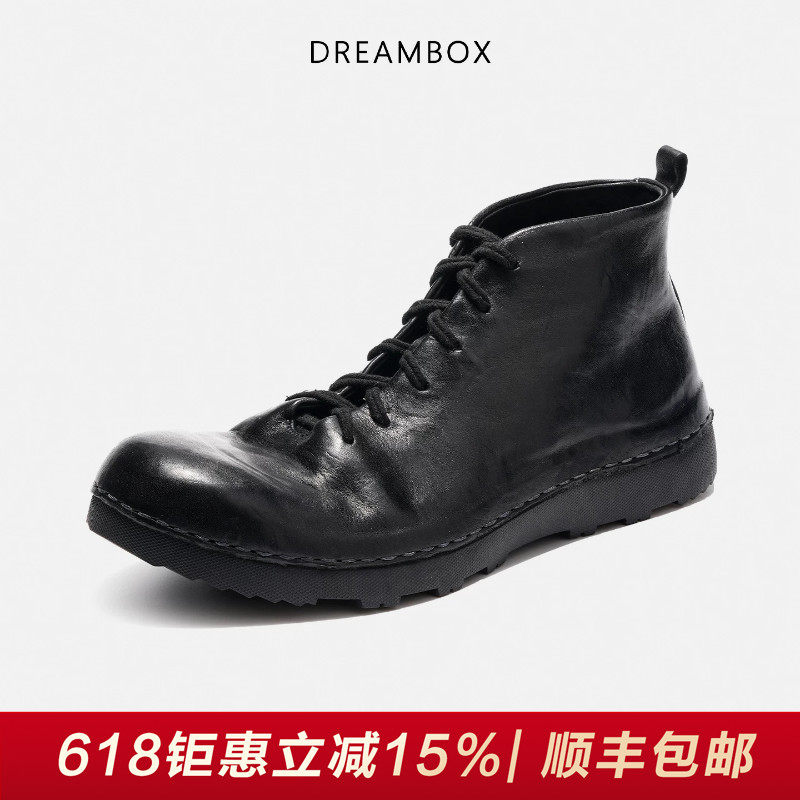 DREAMBOX钧博马丁靴水洗马皮舒适透气高帮男鞋春夏英伦百搭工装靴