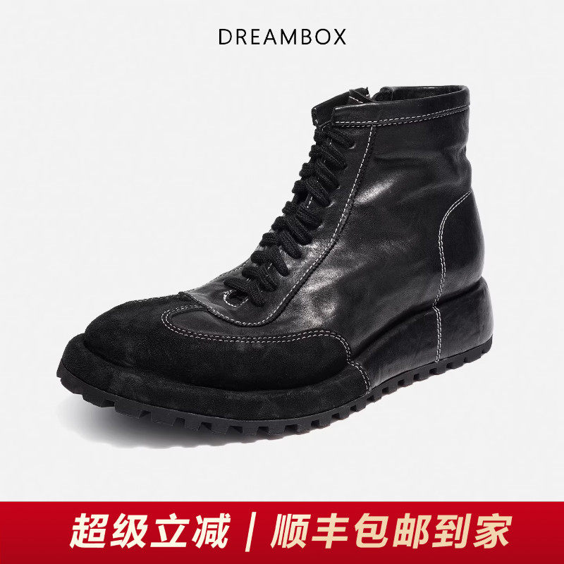 DREAMBOX钧博2025秋冬新款高帮鞋防滑厚底马丁靴水洗马皮工装男靴
