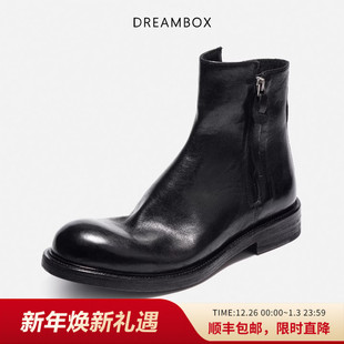 dreambox钧博石洗马皮男靴侧拉链高帮皮靴秋冬新款 英伦风切尔西靴