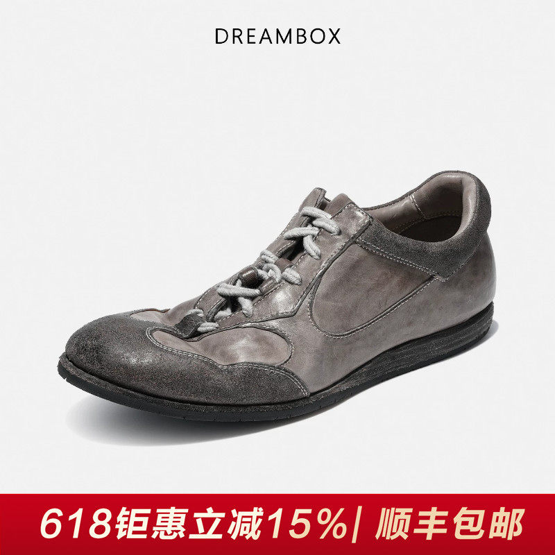 DREAMBOX2025新款水洗马皮平底舒适德训鞋百搭时尚男士休闲板鞋