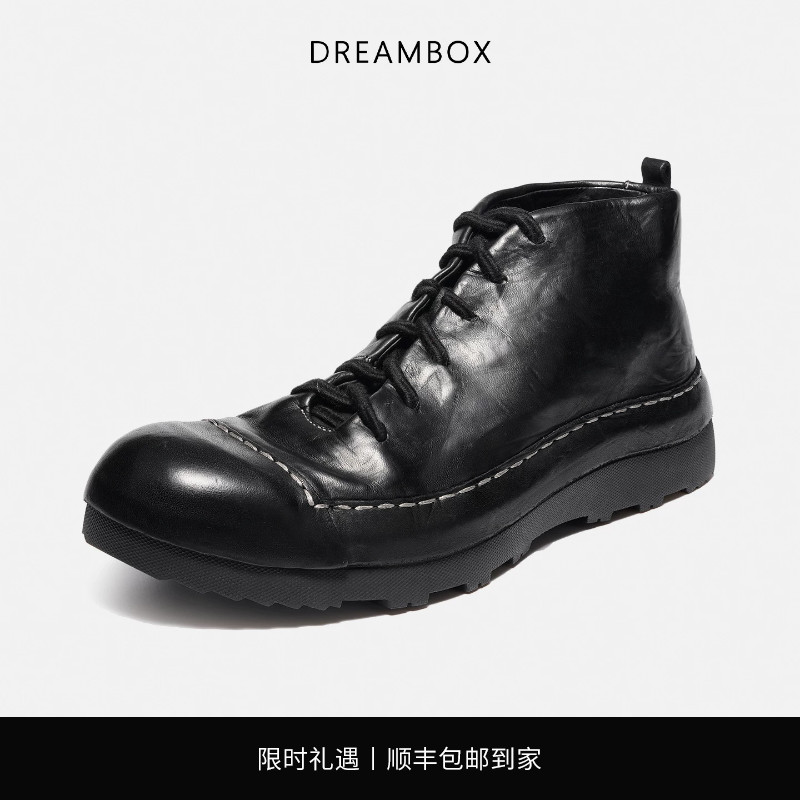 钧博秋冬新款马皮高帮包头男鞋