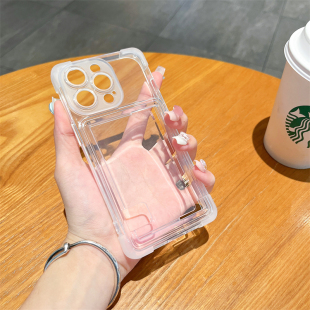 12手机壳侧边矽胶可放护套透明保卡适用保护卡包11带13苹果门禁卡包软17Promaxiphone14pro可插卡15plus卡套