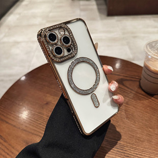 轻奢闪粉钻磁吸适用iphone17promax手机壳苹果15pro新款透明高级感16带镜头膜全包12p硅胶女14防摔套13小众潮