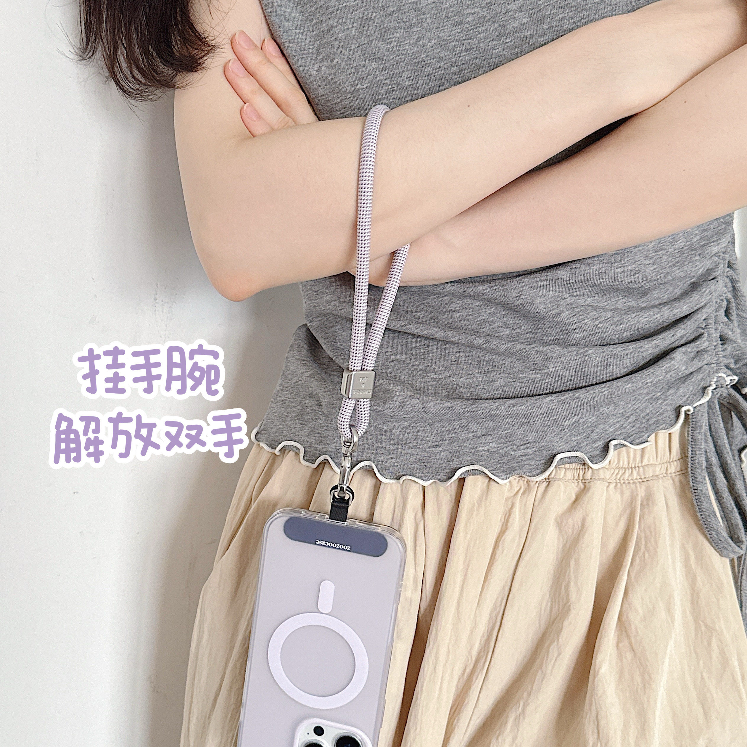 日系短款可调手腕手机挂绳钥匙扣