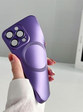 不带13暗磁苹果【吸机壳ip15适用iPhone14promax15plus手女简约11紫色12硅胶防摔软壳15Pro男】套电镀尾巴软