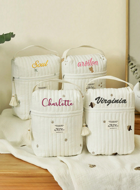 DIY刺绣定制ins妈咪包外出轻便收纳包婴儿车挂包多功能手提母婴包