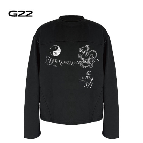 G22喷漆印花双层领解构长袖T恤