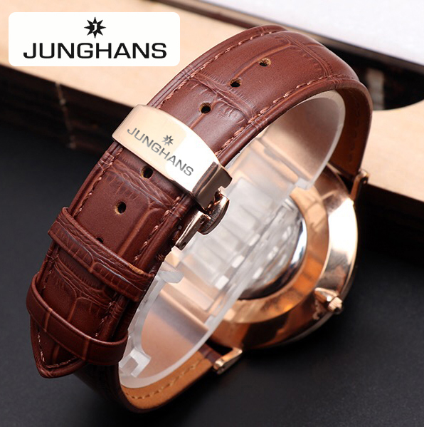 荣汉斯JUNGHANS真皮手表带 男女柔软头层小牛皮表链 配件蝴蝶弹扣