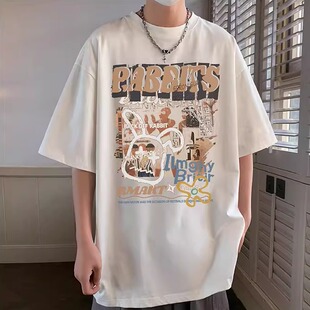 china中国纯棉短袖潮牌T恤衫男夏季新款宽松半袖t恤高中学生上衣