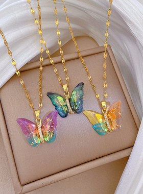 儿童渐变幻彩蝴蝶锁骨链