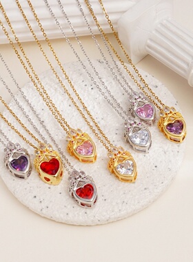 女童水晶爱心皇冠项链生日礼物