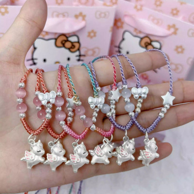 儿童纯银项链女童可爱独角兽项链