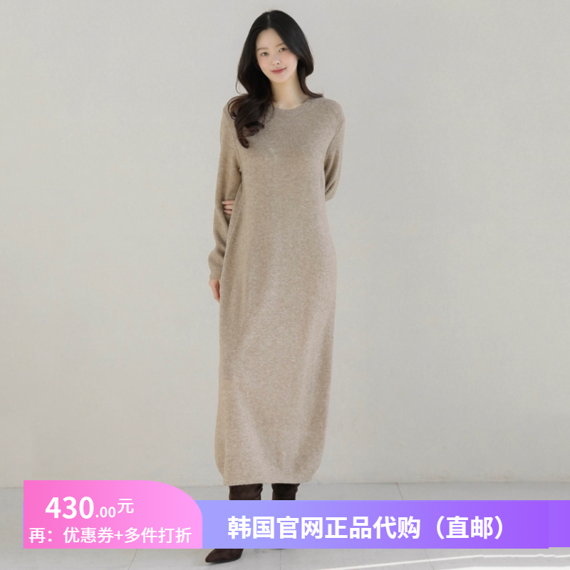 秋冬宽松慵懒风针织连衣裙圆领女装正品韩国代购配靴子毛衣裙长款