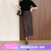 女reine韩国代购 春秋好看气质西装 半身裙前开叉中长款 通勤一步裙