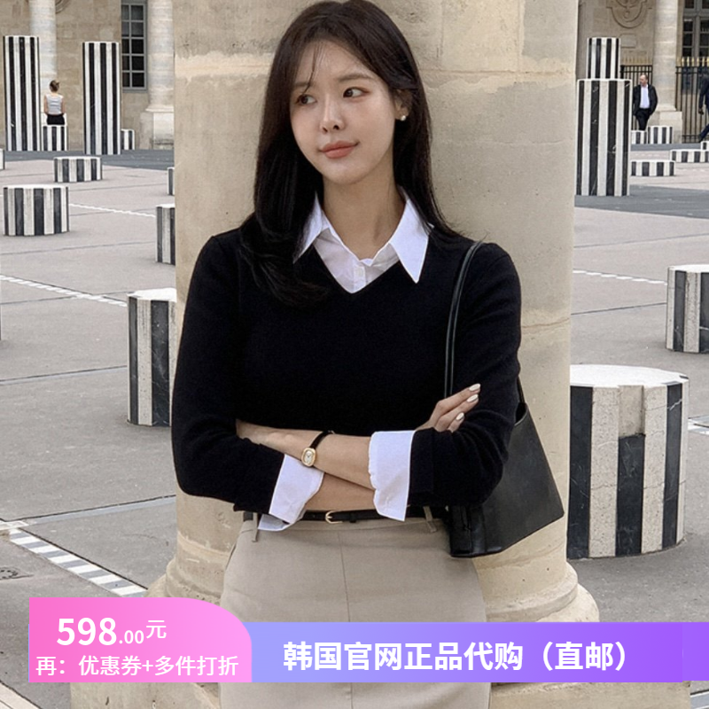 25春秋高级感衬衫领针织羊毛衫女reine正品韩国代购韩式好看上衣