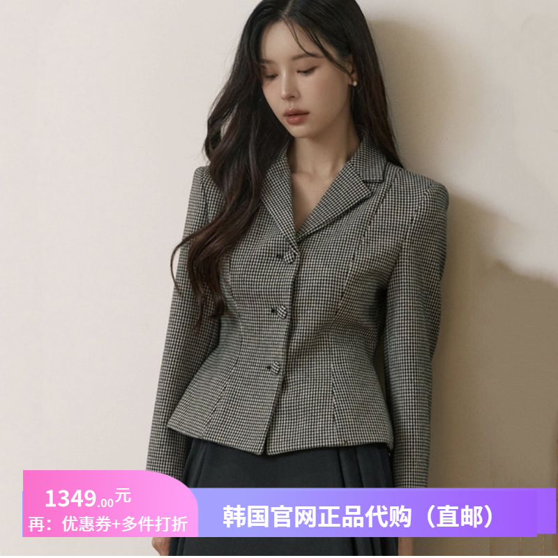 25春秋羊毛呢西装短外套千鸟格纹女装正品韩国代购高档ol通勤上衣