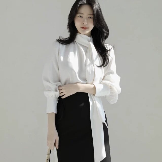 春秋高级感飘带衬衫长袖女士正品
