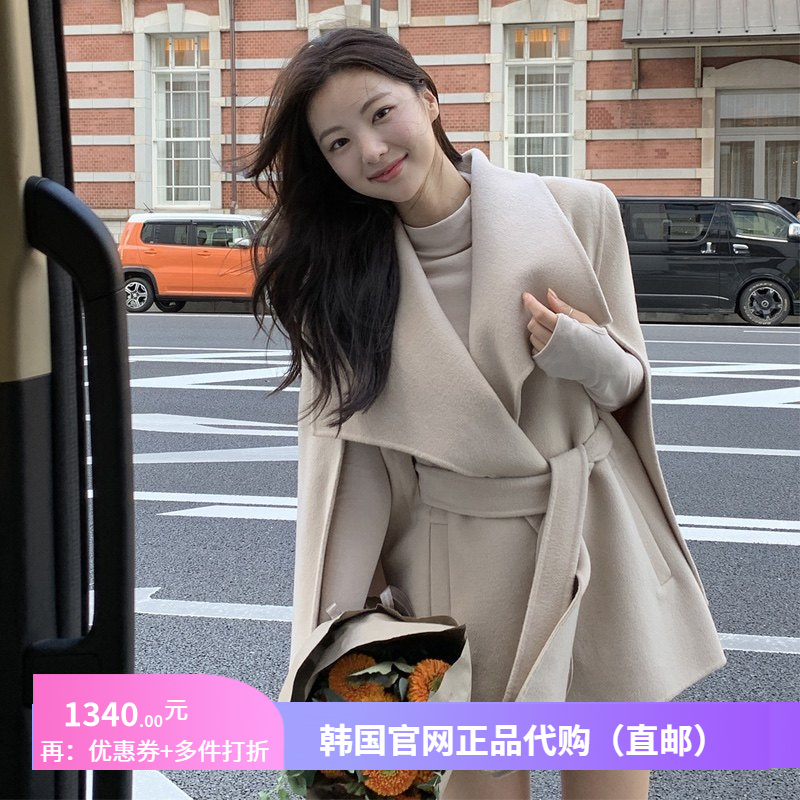 高级设计感羊毛呢外套+羽绒背心女attrangs正品韩国代购斗篷大衣