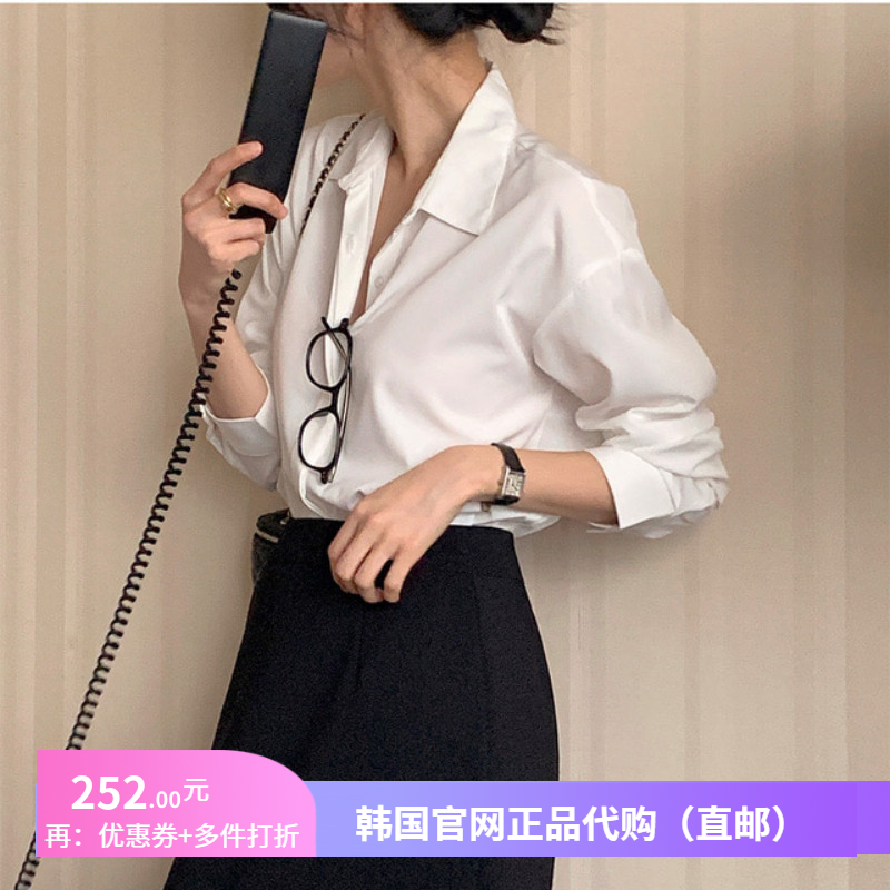 25春季ol通勤工作衬衫长袖女benito韩国代购新款宽松职业上衣白色