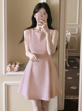 25夏季公主粉色连衣裙小个子韩国代购fromdayone新款a字短裙无袖