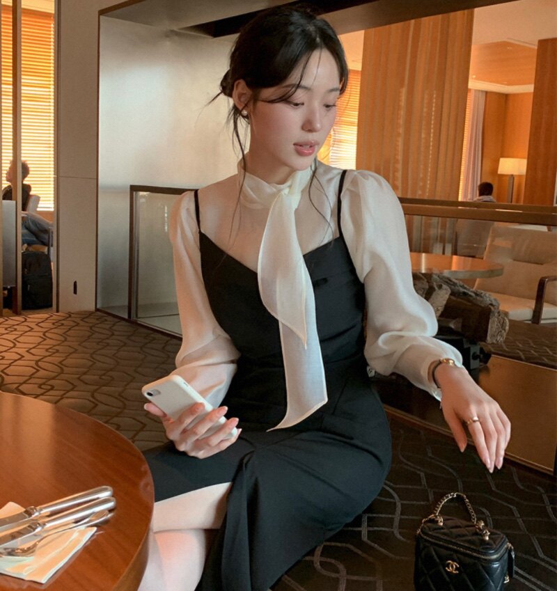 26春秋飘带领设计感衬衫长袖女装reine正品韩国代购好看舒适上衣