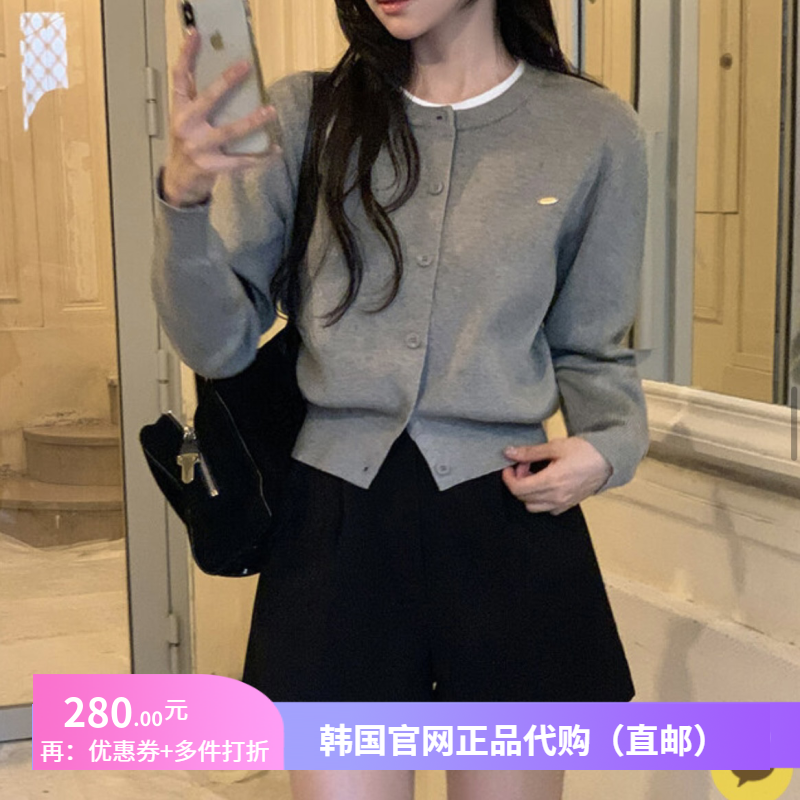 25春秋韩式针织衫圆领长袖女benito韩国代购漂亮短款开衫毛衣外套