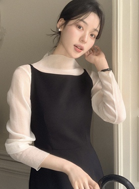 春秋温柔风衬衫半高领长袖女reine正品韩国代购薄款内搭外穿上衣