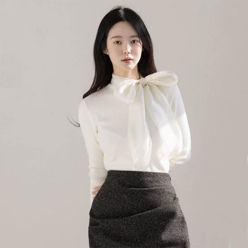 春秋设计感系带针织衫蝴蝶结女装