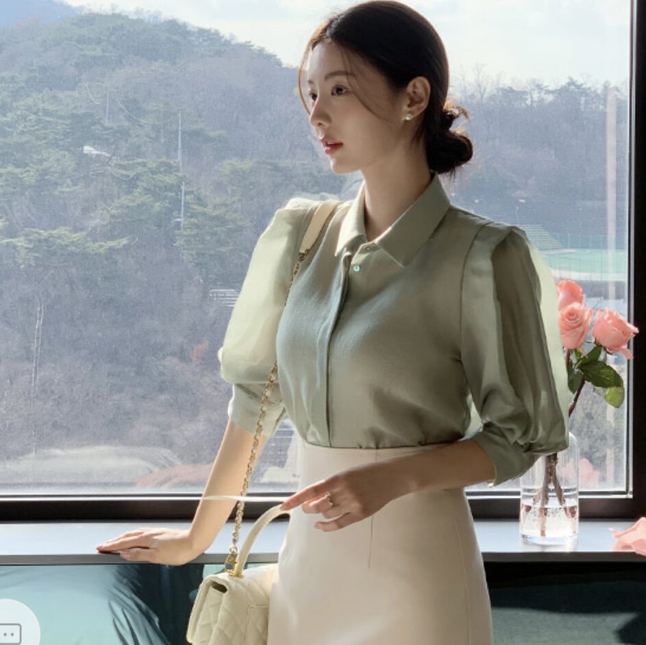 26春夏薄衬衫中袖优雅通勤女attrangs正品韩国代购设计感小众上衣